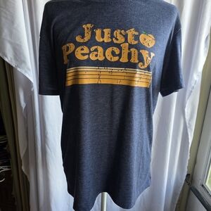 Just Peachy T-Shirt Navy Blue Orange Retro Graphic Tee Women's Size Large​Descr